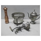 Vtg Universal Meat Grinder, Silver Plated Pot See