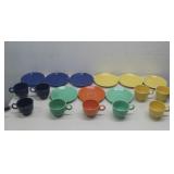Nine Sets Of Fiestaware Footed Cups & Saucers See