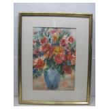 Framed Signed Floral Watercolor Painting See Info