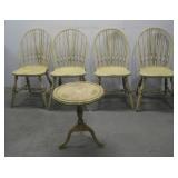 (4) Vtg Wood Chairs W/ Matching Wood Table Set See