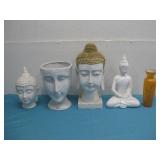 Two Resin Buddha Head Busts, Buddha Statue See