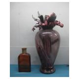 Two Glass Vases & Artificial Plant Decor See Info