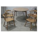 Four Wooden Chairs, Dining Table W/Leaf See Info
