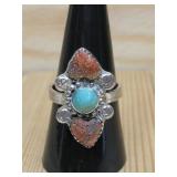 Sterling Silver SW Hallmarked Turquiose Coral Ring