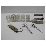 (5) Vtg Glass Insulators, Vtg Clothing Iron See