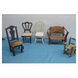 Five Wooden Doll Chairs