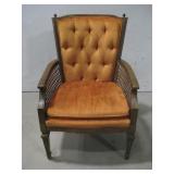 Vtg Velvet Tufted Cane Chair See Info