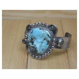 S.S Sw Hallmarked Turq., Cuff Bracelet 74gms TW