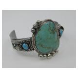 S.S SW Hallmarked Turq.,Cuff Bracelet 75gms T.W