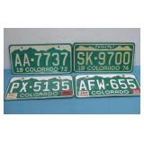 Four Colorado 1970s License Plates