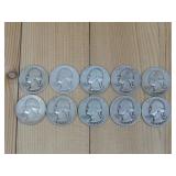 Ten Silver Washington Quarters 90% Silver