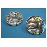 Vtg Abalone Gold Tone Earrings See Info
