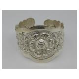 Silver Mexico Ornate Repousse Floral Cuff Hallmark