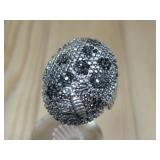 S.S Vtg.Tested Genuine Diamonds White & Black Ring