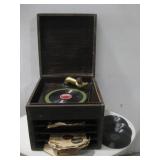 Antique Phonograph In Wooden Case W/Album See
