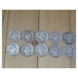Ten Silver Washington Quarters 90% Silver