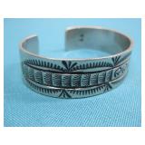 Silvertoned Signed Native American Cuff Bracelet