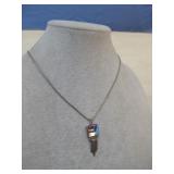 S.S. N/A MOP Inlay Pendant On Silvertone Necklace