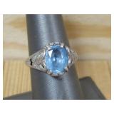 Vtg. Kabana S.S Blue Topaz Ring Hallmarked