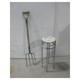 Metal Plant Stand 25' Tall & Vtg Pitch Fork