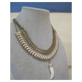 Goldtone Fang Pendant Collar Style Necklace