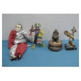Two Vtg Clown Figurines, Clown Music Box See Info
