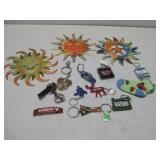 Various Keychains & Metal Sun Decor
