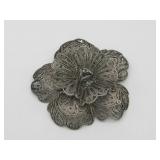 Vtg. Multi Layered Silver Filigree Flower Brooch,