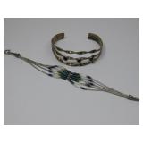 Goldtone Cuff W/Liquid S.S Beaded Bracelet Hallmar