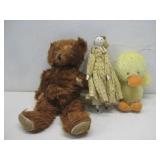 Vtg Stuffed Bear, Plush Duck & Doll See Info