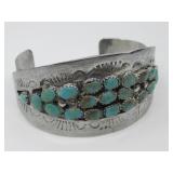 S.S SW Hallmarked Turq.,Cuff Bracelet 75gms TW