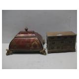 Wooden Oriental Style Box & Vtg Jewelry Box See
