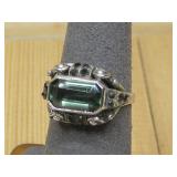S.S Vtg. Art Deco Greenstone Marcasite Ring