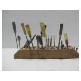 Wooden Tool Block W/Drill Bits Wood Working See