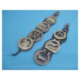 Two Vtg Horse Brass Leather Straps See Info