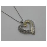 S.S Two Tone Diamond Heart Necklace Hallmarked