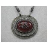 Nickel Silver Pendant Necklace W/Carved Image