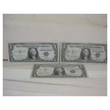(3) 1957 One Dollar Silver Certificates