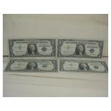 (4) 1957 One Dollar Silver Certificates