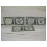 (3) 1957 One Dollar Silver Certificates