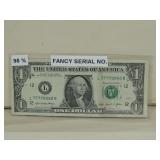 (1) Fancy Serial Number One Dollar Bill See Info