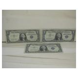 (3) 1957 One Dollar Silver Certificates