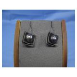 Vtg Sterling Silver + Black Pearl Earrings