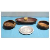 Three Wooden Bowls & Nambe 565 Plate See Info