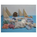 Assorted Wood Crafting Items Boats Cactus See Info