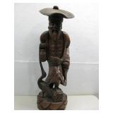 Vtg Carved Wooden Asian Elder Statue See Info