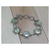 Nickel Silver Glass Cabochon Lt Green Bracelet