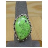 Sterling Green Resin Turquiose Ring Hallmarked