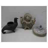 Ceramic Incense Burner, Metal Bird Vessel See Info