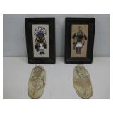 Two Framed Vtg N/A Tile Art & Two Hand See Info